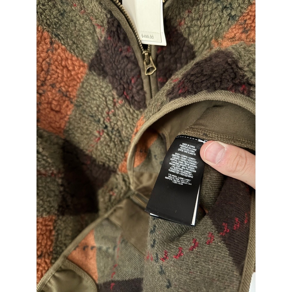 NWT RRL Ralph Lauren Argyle Pile Fleece Liner Jacket Mens XXL Olive 620637 - Picture 5 of 9